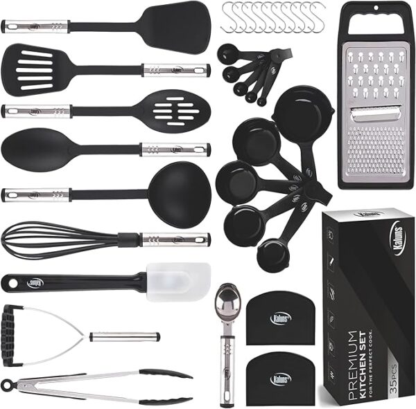 Kitchen Utensils Set 35 PCS Cooking Utensils Set, Nonstick and Heat Resistant Nylon Stainless Steel Silicone Spatula Set